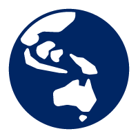blue globe with Australia showing pictogram