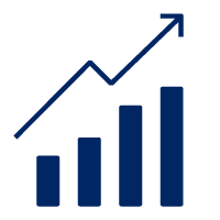 Pictogram of statistics with upwards arrow filled in blue