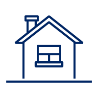 Pictogram of house lined in blue