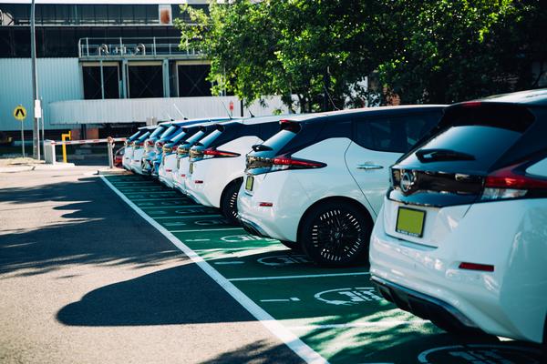 Evs lined up at a fast charger
