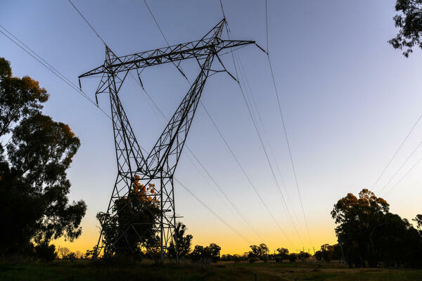 Sunset photo of transmission infrastructure