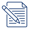Pictogram of pen and paper lined in blue