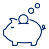 Pictogram of a piggy bank with coins