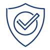 Pictogram of a shield with check mark as a symbol of trust